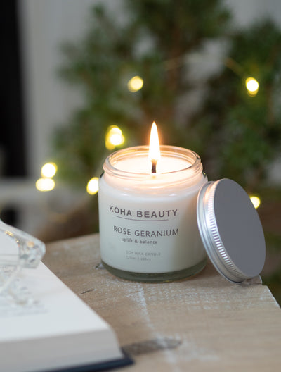 Buy Online Premium Quality Natural and Organic Rose Geranium Soy wax candle | Buy Cruelty Free Cosmetics & Vegan Beauty Products Online - KOHA Beauty